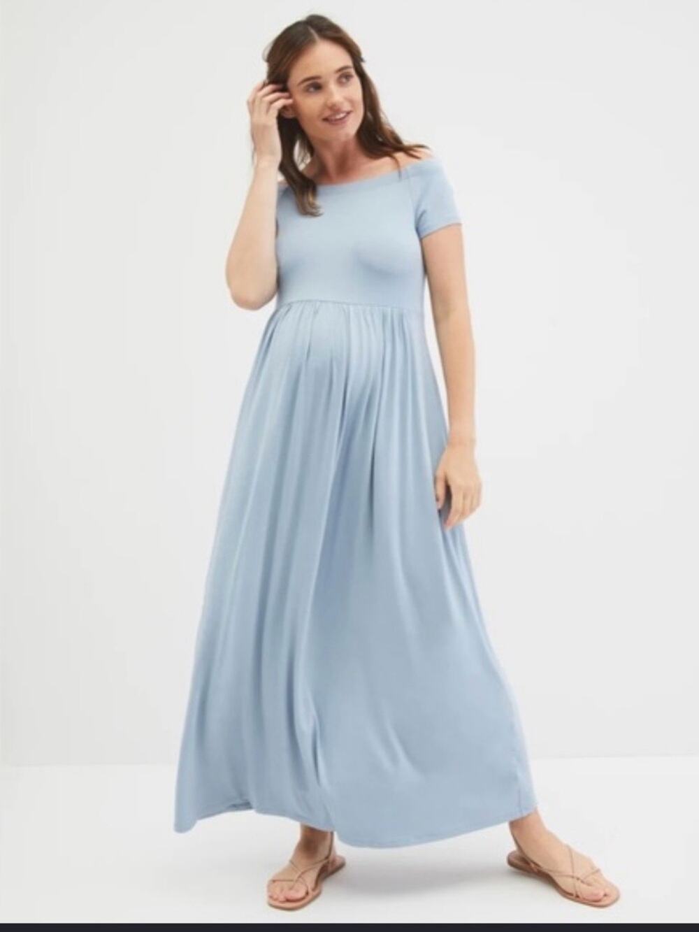 NWT Motherhood Maternity off-the-shoulder photoshoot maxi maternity dress Size S
